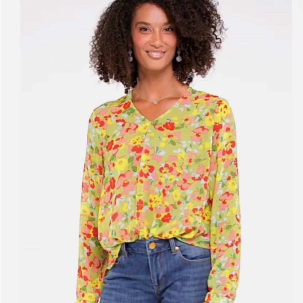 CAbi Playground Blouse…Yellow and Red Graphic Long Sleeve Blouse